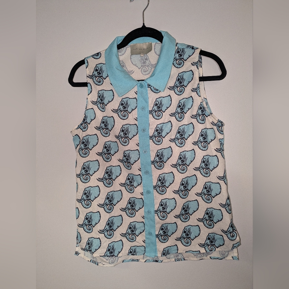 Lavish Alice Elephant Sleeveless Button Down Collar Top Size 10